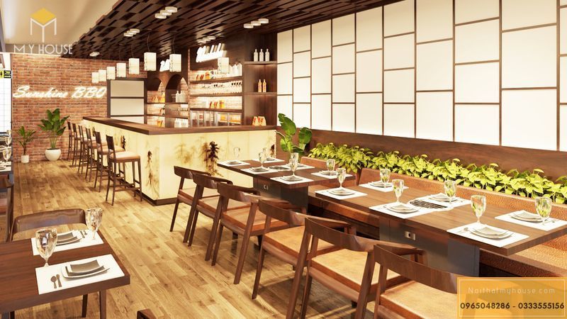 Tiêu chuẩn thiết kế nội thất nhà hàng dùng cho nhà hàng cũng đòi hỏi loại vật liệu bền và đẹp.