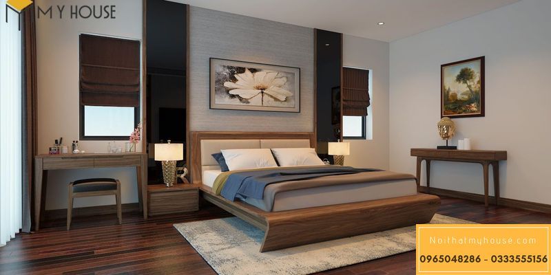 Mẫu giường phòng cưới gỗ tự nhiên - M7