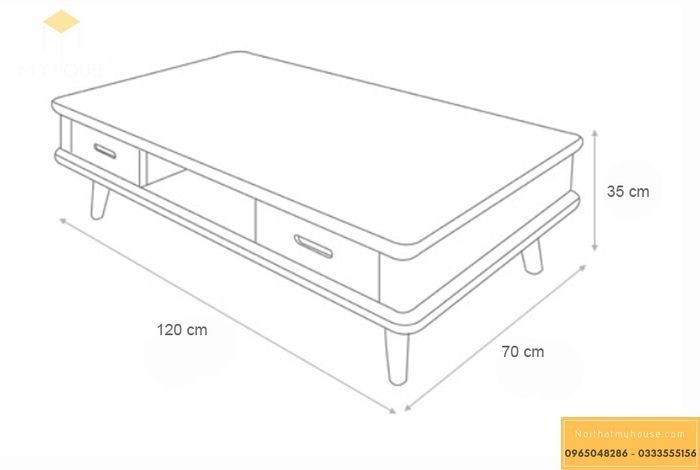 Kích thước bàn trà hình chữ nhật hiện đại
