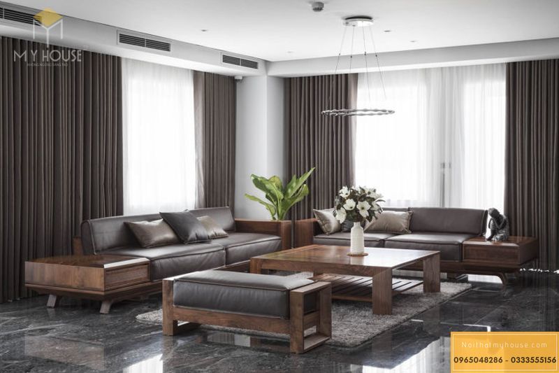 Sofa gỗ tự nhiên hình chữ U đẹp sang trọng - M13