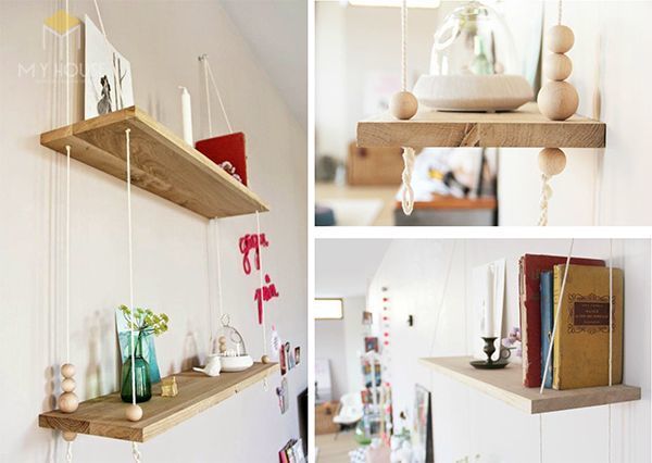 Tủ sách treo tường dạng dây thiết kế đơn giản tiện dụng