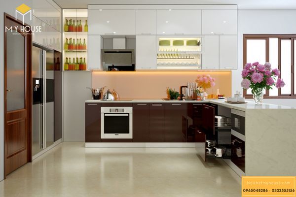Tủ bếp Acrylic vân gỗ - M3