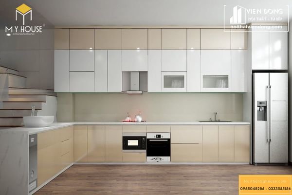Tủ bếp Acrylic vân gỗ - M6