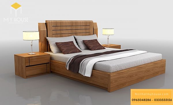 Giường gỗ sồi Mỹ - Mẫu 1