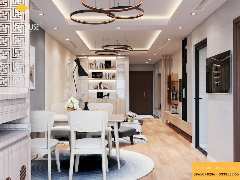 Thiết kế nội thất chung cư 150m2 4 phòng ngủ - phòng khách bếp liên thông 1