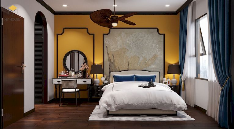 Thiết kế nội thất chung cư 3 phòng ngủ phong cách Indochine
