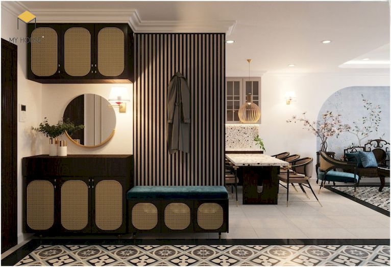 Thiết kế nội thất chung cư 3 phòng ngủ phong cách Indochine
