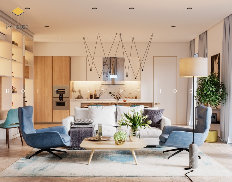 Thiết kế nội thất chung cư 55m2 cá tính phòng khách - View 3