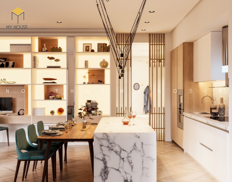 Thiết kế nội thất chung cư 55m2 cá tính phòng bếp