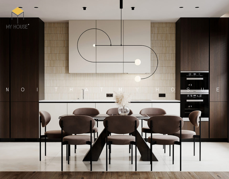 Bộ bàn ghế ăn phòng bếp hiện đại cho chung cư 55m2