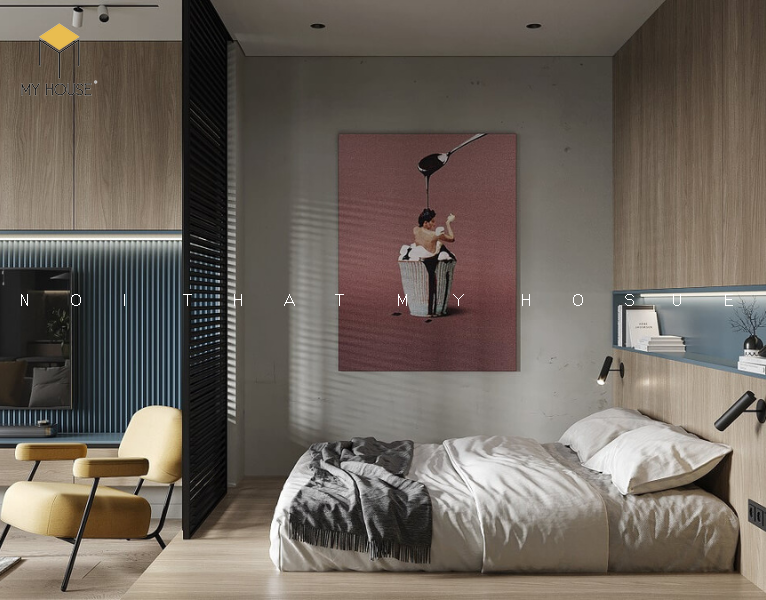 Thiết kế nội thất chung cư 55m2 không gian mở - phòng ngủ
