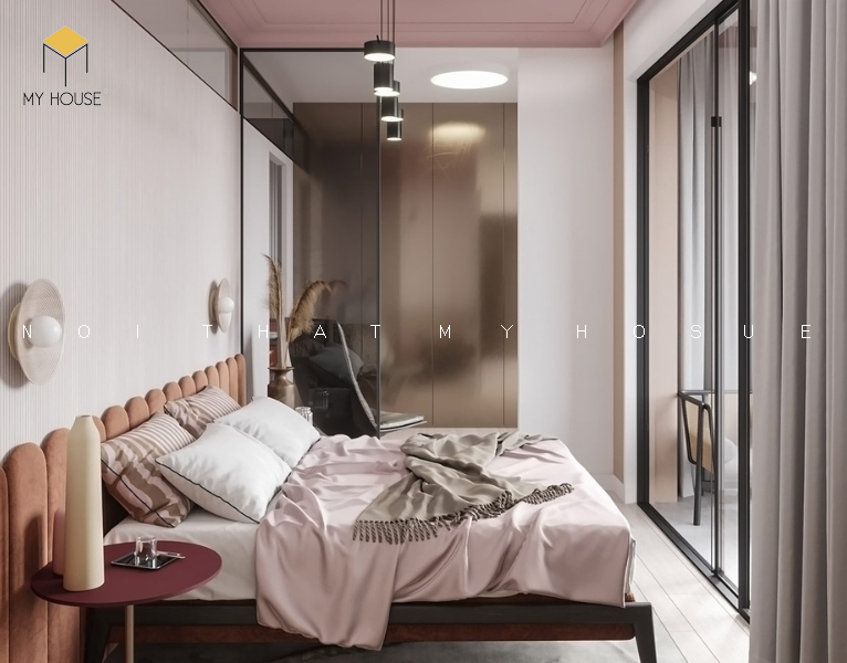 Thiết kế nội thất phòng ngủ chung cư 55m2 đơn giản