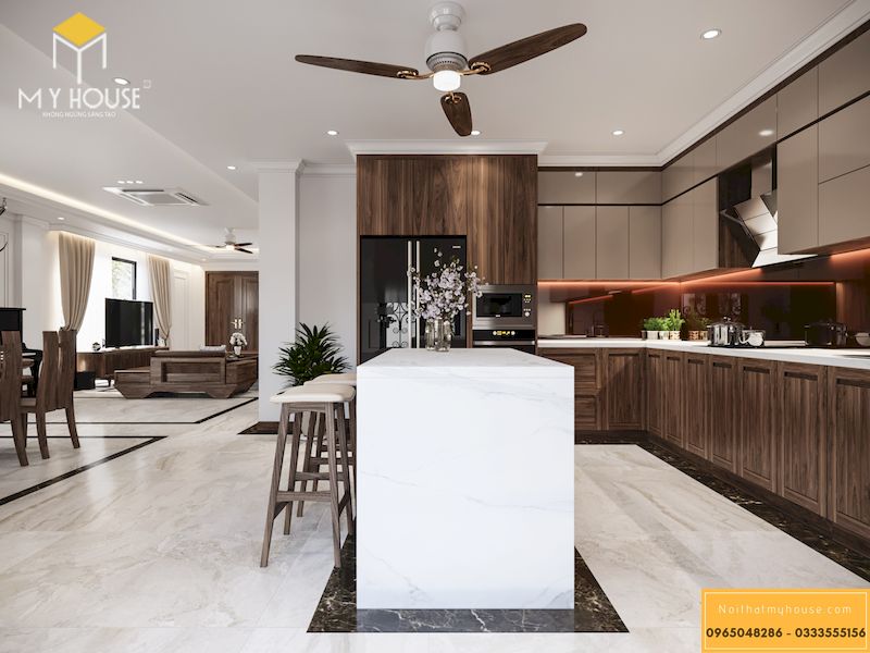 Thiết kế nội thất phòng bếp bếp biệt thự hiện đại gỗ tự nhiên - 01