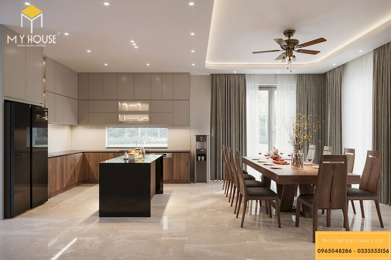 Thiết kế nội thất biệt thự hiện đại gỗ tự nhiên - Phòng bếp & phòng ăn