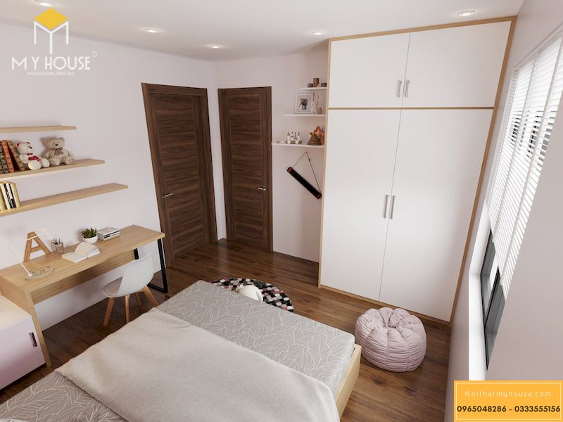 Mẫu thiết kế nội thất biệt thự liền kề gỗ óc chó - Phòng ngủ nữ đơn giản, giá rẻ