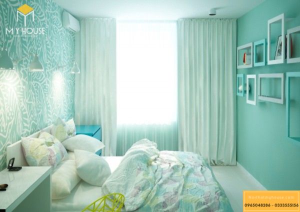 phòng ngủ màu xanh