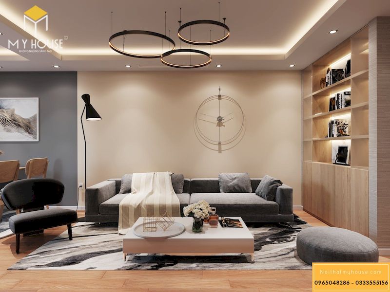 Thiết kế nội thất chung cư Vinhomes Smart City 70m2 - phòng khách 1