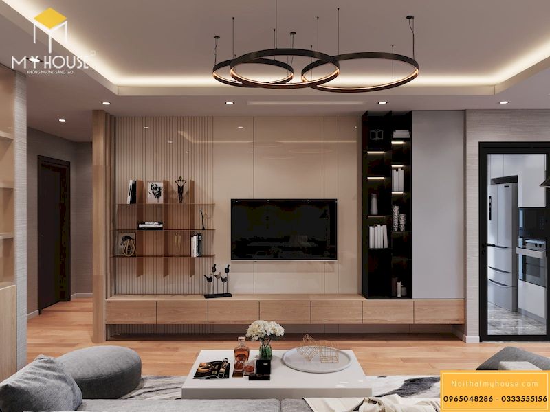 Thiết kế nội thất chung cư Vinhomes Smart City 70m2 - phòng khách 2