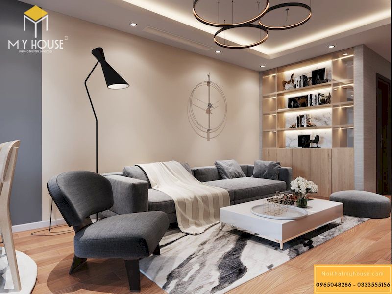 Thiết kế nội thất chung cư Vinhomes Smart City 70m2 - phòng khách 3