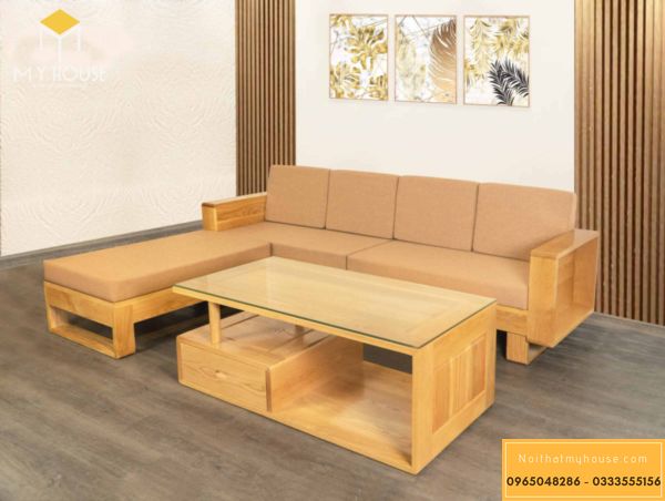 Sofa góc gỗ sồi