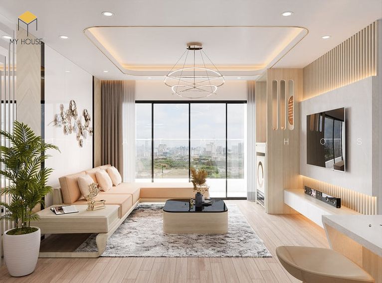 Thiết kế nội thất chung cư 64m2 phòng khách hiện đại
