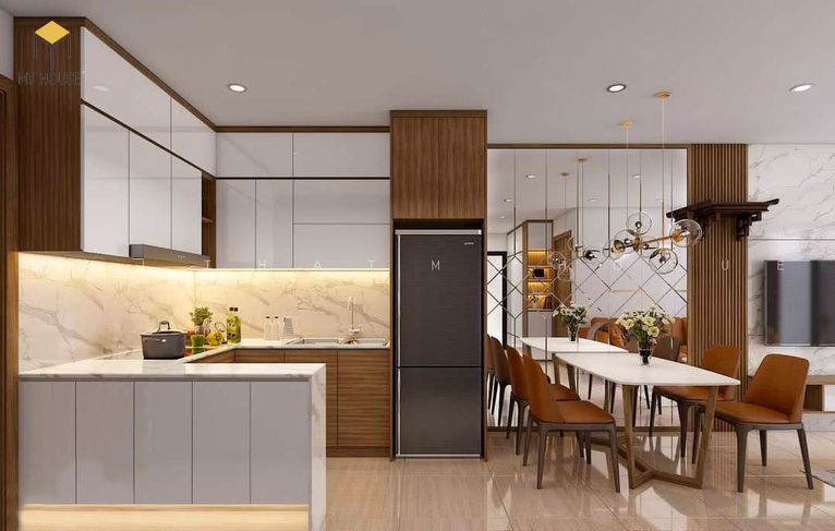 Thiết kế nội thất chung cư 64m2 phòng bếp hiện đại