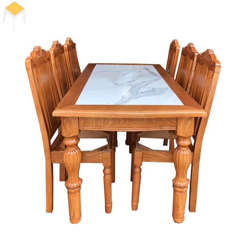 Mẫu bàn ăn gỗ sồi 6 ghế mặt đá