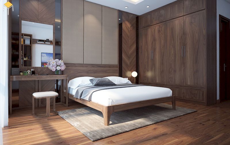 Phòng ngủ gỗ óc chó - Tủ quần áo gỗ tự nhiên 4 cánh sang trọng