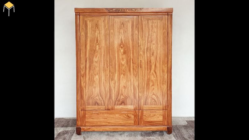 Tủ quần áo gỗ tự nhiên 3 cánh cửa mở