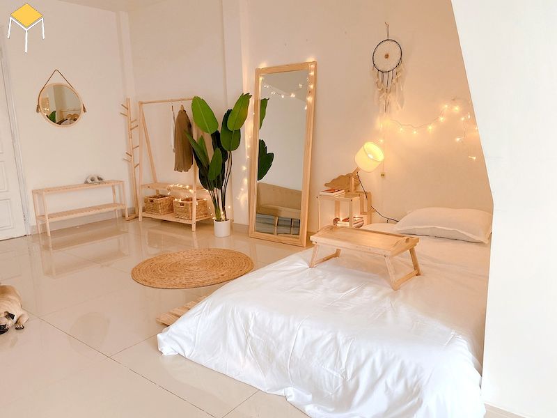 Phòng ngủ đẹp cho nữ màu trắng phong cách Hàn Quốc