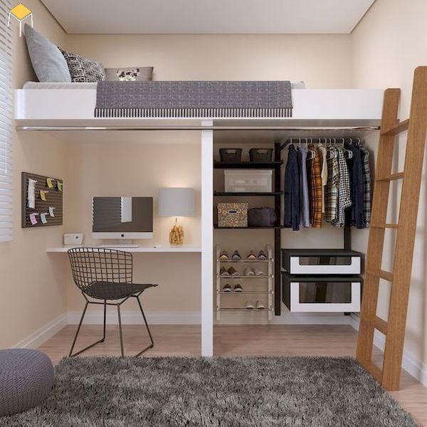 Mẫu giường tầng kết hợp tủ quần áo cho phòng ngủ nhỏ hẹp 