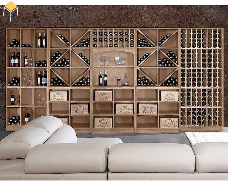 Tủ rượu âm tường gỗ tự nhiên trang trí phòng khách