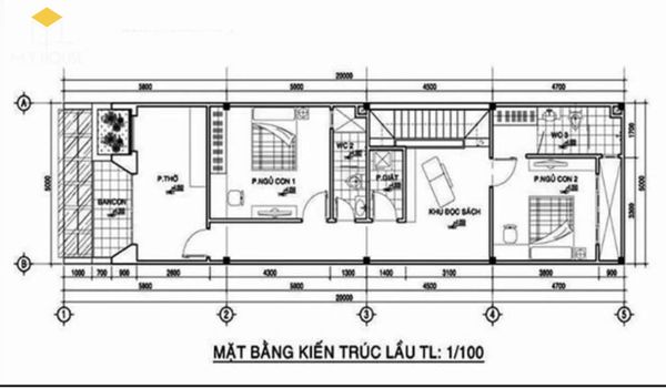 Bản vẽ thiết kế nhà ống 2 tầng 1 tum 3