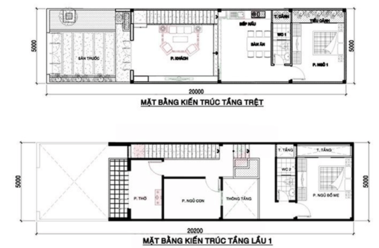 Bản vẽ thiết kế nhà ống 2 tầng 5x20m 7