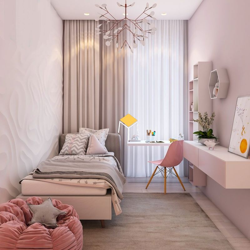 Decor phòng ngủ nhỏ đơn giản màu hồng cho nữ