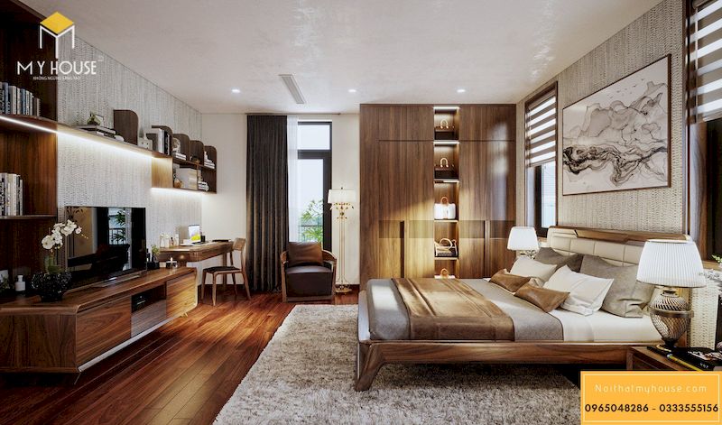 Thiết kế nội thất biệt thự Dương Nội Nam Cường - phòng ngủ master hiện đại