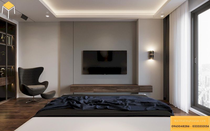 Thiết kế nội thất nhà liền kề La Casta Văn Phú - nội thất phòng ngủ gỗ óc chó