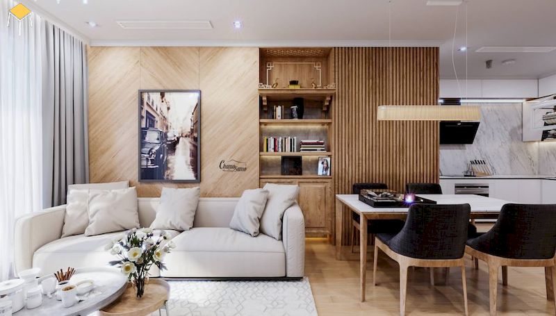 Trang trí phòng khách chung cư gỗ tự nhiên