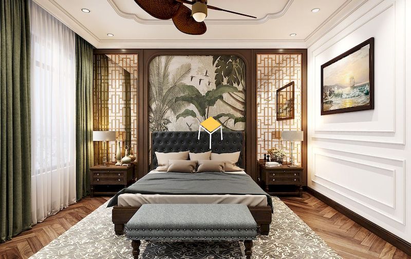 giường ngủ phong cách indochine theo hướng kiến trúc châu Âu