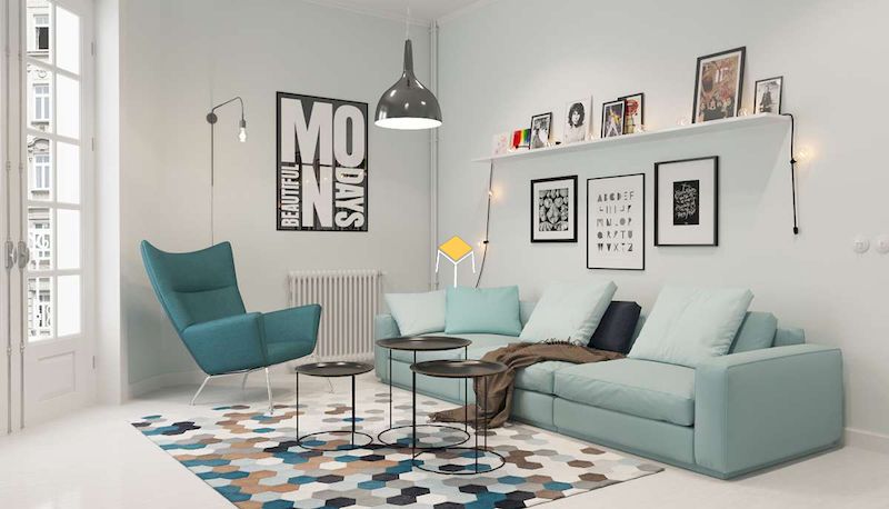 Sofa phòng cách Scandinavian màu sắc tinh tế