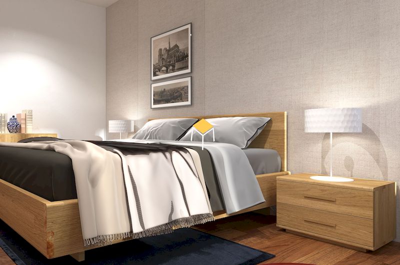 Nội thất phòng ngủ - tủ đầu giường gỗ tự nhiên kết hợp đèn ngủ