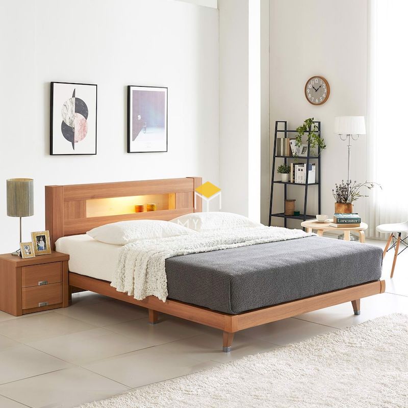 Giường ngủ bằng gỗ cao cấp cho phòng ngủ, thiết kế chắc chắn, hiện đại