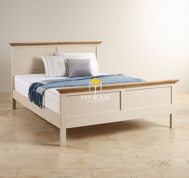 Mẫu giường gỗ 4 chân đẹp sơn trắng
