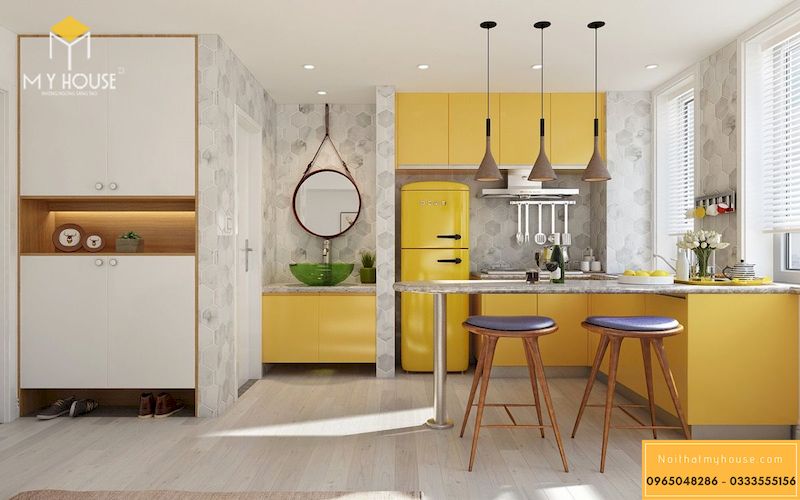 Mẫu thiết kế phòng bếp đẹp hiện đại cho chung cư nhỏ