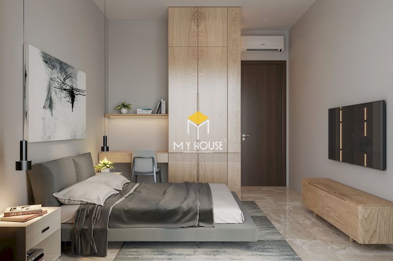 Thiết kế nội thất phòng ngủ master hiện đại gỗ tự nhiên sồi