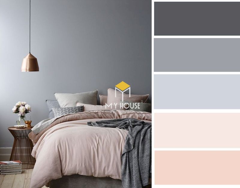 Cách kết hợp màu sắc trong phòng ngủ màu xám phong cách hiện đại