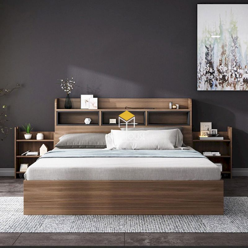 Phòng ngủ gỗ tự nhiên màu xám