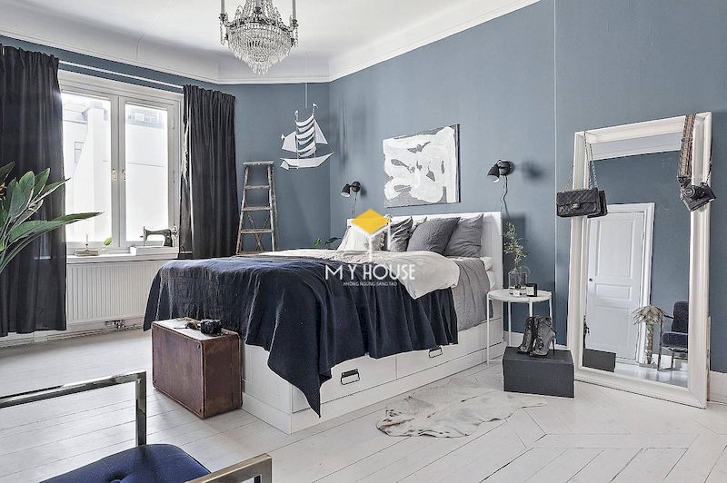 Phòng ngủ scandinavian màu xám trắng kết hợp