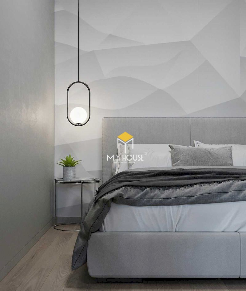 Thiết kế mảng tường ấn tượng và cá tính cho phòng ngủ hiện đại màu xám