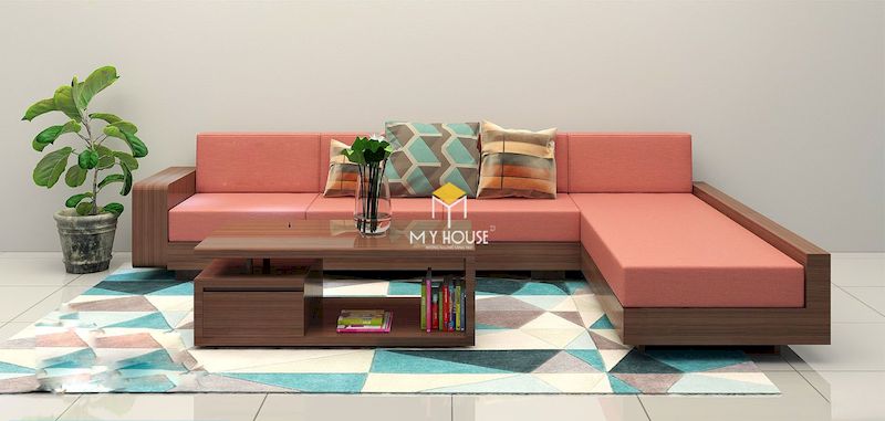 Kích thước sofa gỗ góc chữ L phủ hợp với nội thất phòng khách